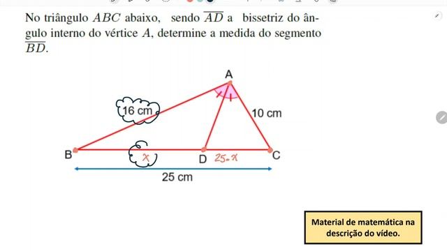 Teorema da bissetriz - No triângulo ABC abaixo, sendo AD a bissetriz do ângulo interno do vértice смотреть онлайн