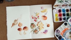 Рисуем ОСЕННИЙ СКЕТЧ | Акварельный скетчинг КАШТАНЫ, тыквы и осенние листья