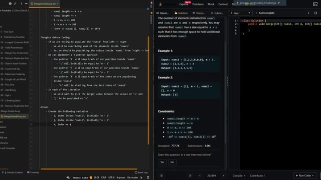 Merge Sorted Array - Leetcode 88 - Java