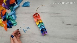Радужные цветы с подвесками-водопадами / МК канзаши / DIY Rainbow flowers satin ribbons