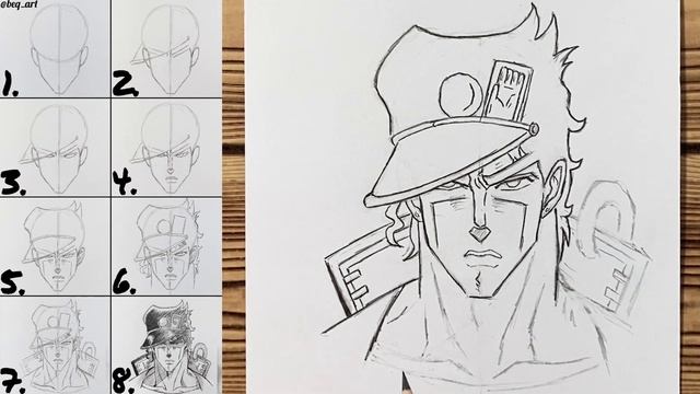 How to Draw Jotaro Kujo - Step by Step Tutorial (JoJo's Bizarre Adventure) смотреть онлайн