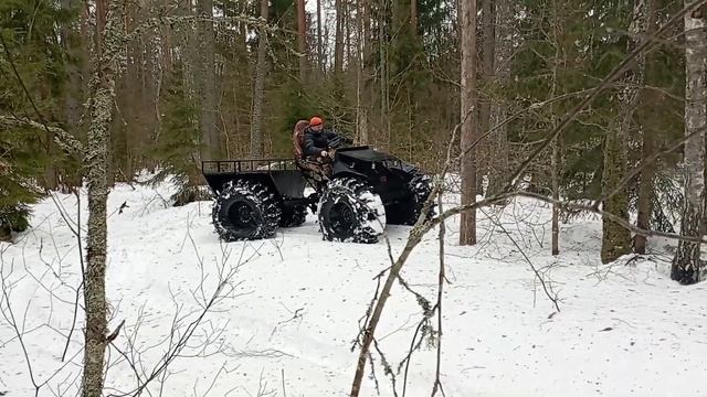 Каракат-Болотоход Скиф 460 первый выезд в лес по снегу смотреть онлайн