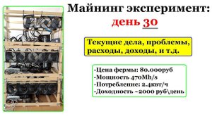 Майнинг эксперимент: день 30! Майнинг ферма за 80.000руб?