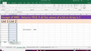 Excel : Simple logic for All the elements 1 returns TRUE