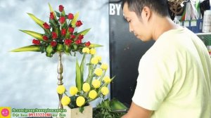 HỌC CẮM HOA 2 TẦNG ĐẸP HOA HỒNG ĐỎ HOA CÚC VÀNG | FLORAL ART