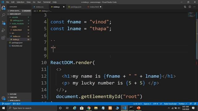 ES6 Template Literals in JSX in ReactJS in Hindi #11