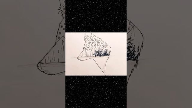 Рисунки для срисовки Черно белые рисунки Волк, пейзаж ручкой