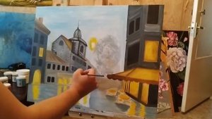 Картина "Романтическая улочка"Ускоренный процесс написания(таймлапс).
