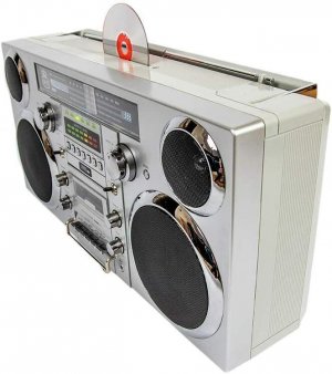 GPO Brooklyn 80's Retro Bluetooth Silver BOOMBOX - 80 Watts - CD, Cass, FM, USB-новодел бумбокс