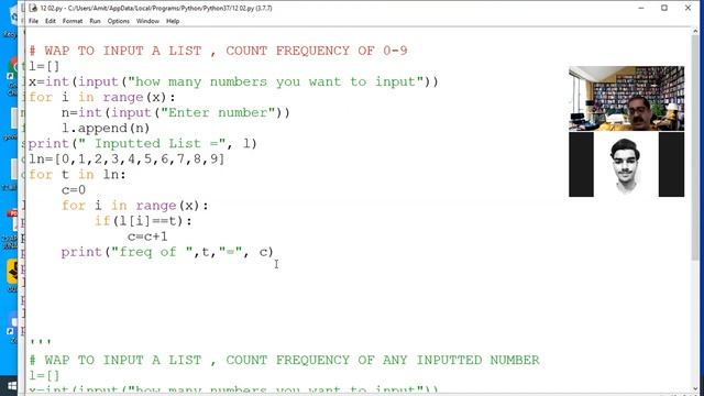 Class XII Python Computer Science (frequency of numbers in a list)