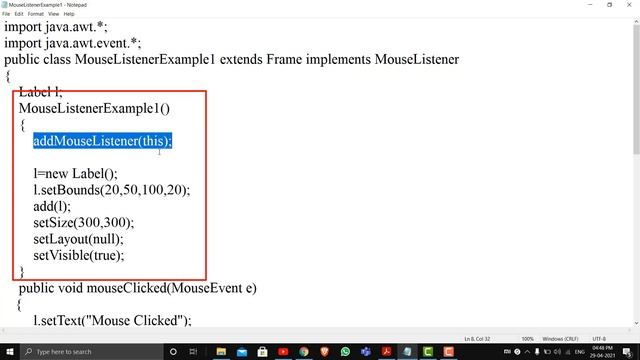 Handling Mouse Events / Program Explained / Event Handling in Java / In Malayalam