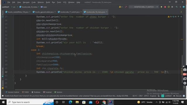 Java tutorial #18 :Restaurant menu by using switch statement in java by Howto code waqas java cours