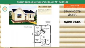 Проект дома № 36 в один этаж 86 м2 10.125 X 9.5 из оцилиндрованного бревна