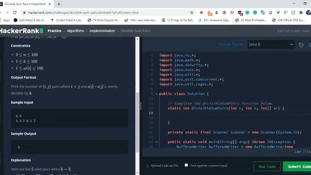 Hackerrank Divisible Sum Pairs problem Solution Explained in java смотреть онлайн