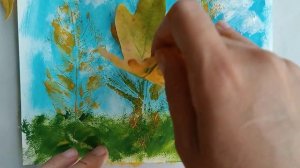 Осенний лес. Рисуем деревья отпечатками листьев.