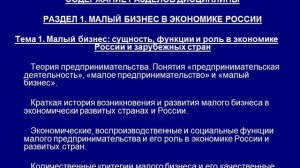 Основы функционирования малого бизнеса