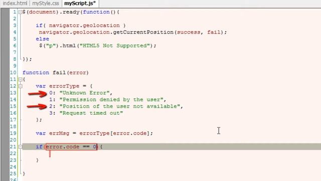 Geolocation API -- Error Handle: HTML5