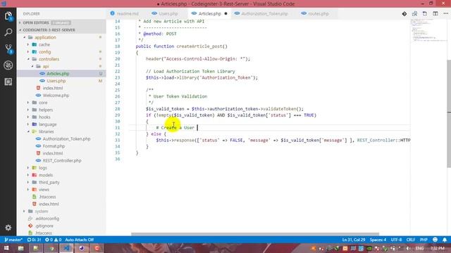 #8 Codeigniter 3 - Rest Server Library API - Create (Add) a new Article with User Authorization