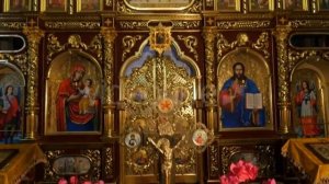 Interior of Boris and Gleb Cathedral Theodosius Day Chernihiv Cross and Religious Image on an Altar