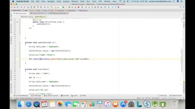 Android app development for beginners - SQLITE - 3 - Update data in a row