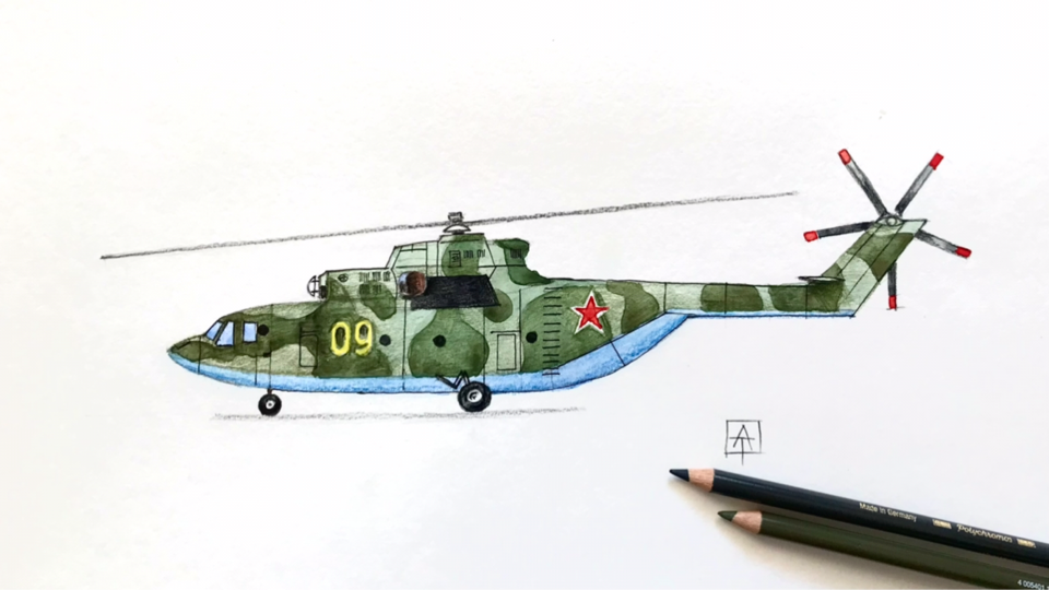 Как нарисовать военный вертолёт Ми-26 | Рисуем самый большой вертолёт в мире.
