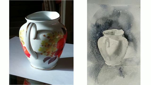 Рисуем акварелью фарфоровый сливочник.