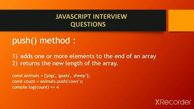 Javascript Interview Questions & Answers 2021 : Push method