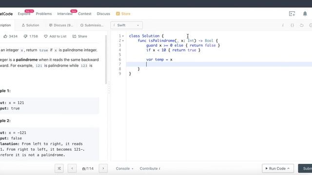 Leetcode 9: Palindrome Number - Swift (Swift Programming Language, Algorithms & Data Structures)
