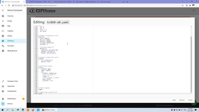 Lesson21- KC868-A8 ESP32 ethernet work for home assistant by ESPhome