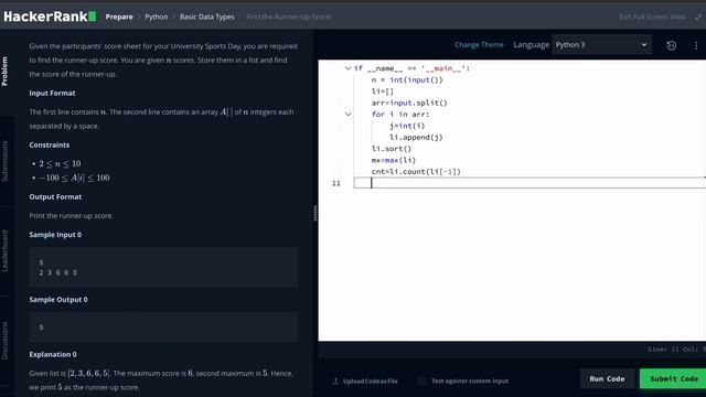 HackerRank Problem No.9 | Find The Runner Up Score | Python | Code Blasters |