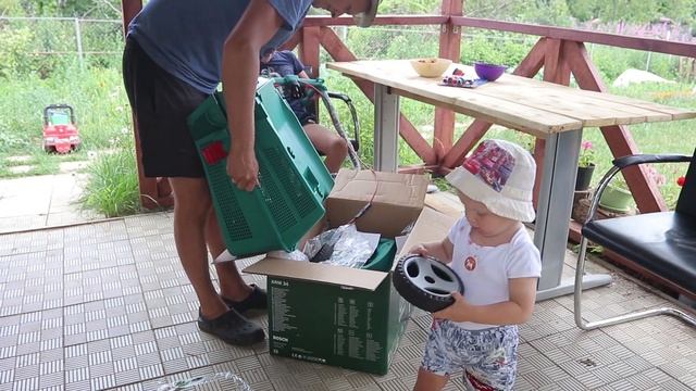 Дача заросла травой. Купили газонокосилку.