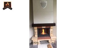 Угловой камин на дровах стиля Кантри в КП Фирсановка Лайф под ключ: облицовка, топка, дымоход Феник