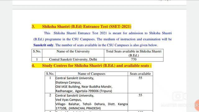 Central Sanskrit University,Delhi-2021  BEd Seats, Eligibility & Selection Process