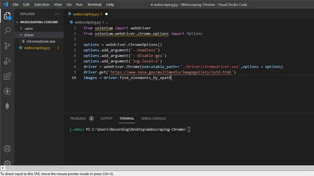 2. WebScraping using selenium and Chrome driver in Python.