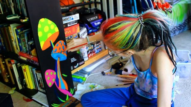??UV NEON TRIPPY MUSHROOM PAINTING TIMELAPSE ?? 2020  (Blacklight Art on Bookshelf)