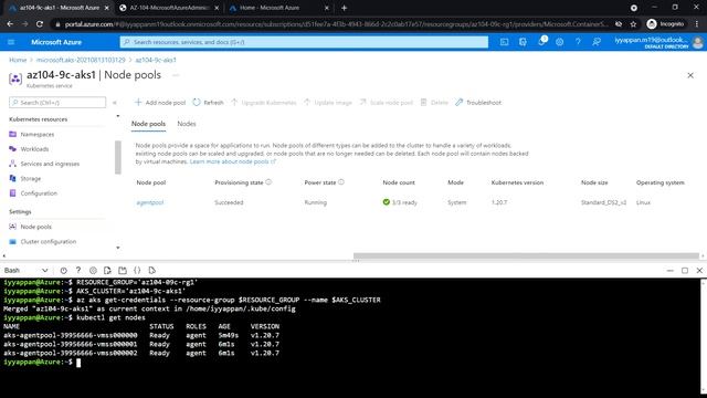 AZ-104 Hands-On Lab 9c: Task 3: Deploy pods into the Azure Kubernetes Service cluster