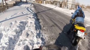 Спортбайки зимой 2016.  CBR GSX Юморок от бога