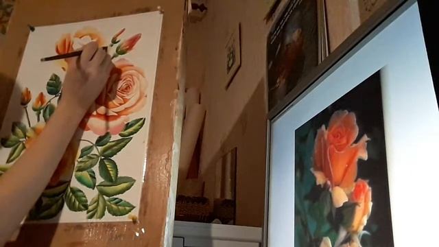 Персиковые розы. Урок рисования 2. Акварель / Peach roses. Drawing lesson 2. Watercolor.