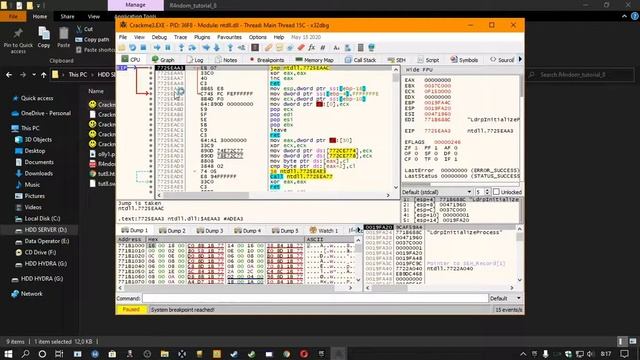 Tutorial Crack level 2 (method for not found string on ollydbg/dbgx64) смотреть онлайн