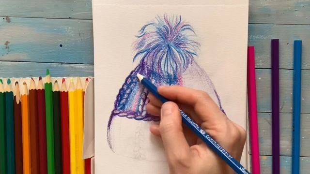 СКЕТЧ просто и быстро РИСУЕМ ШАПКУ с помпоном! Как рисовать скетчи акварельными карандашами