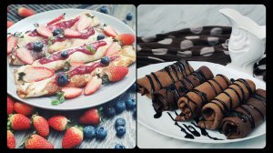 Блины с ягодной начинкой и шоколадные блины  с карамелизованными бананами.