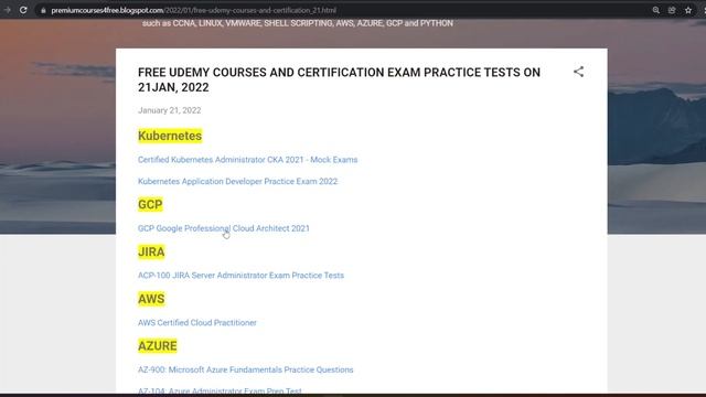 FREE UDEMY COURSES AND CERTIFICATION EXAM PRACTICE TESTS смотреть онлайн