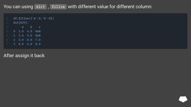 Pandas dataframe fillna() only some columns in place смотреть онлайн
