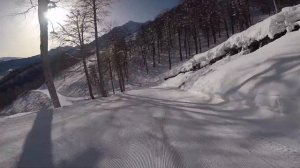 Роза Хутор 2021 скоростной спуск на горных лыжах. Средняя скорость 62 км/ч. Максимальная 102 км/ч