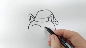 Легкий Новогодний рисунок, Рисуем Черную кошку в шапке Деда Мороза