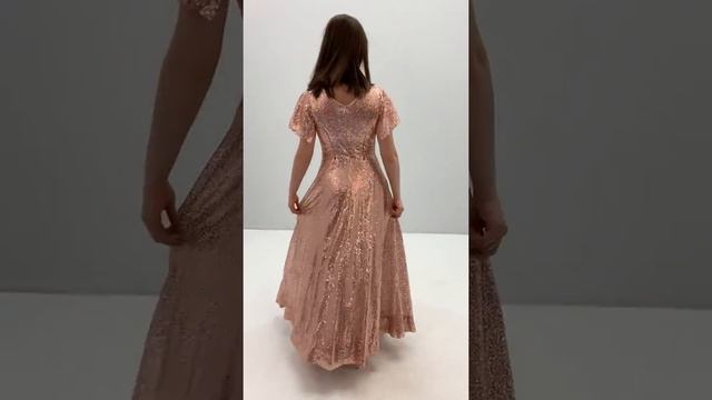 Золотое вечернее платье с пышными рукавами 102802-301509 смотреть онлайн