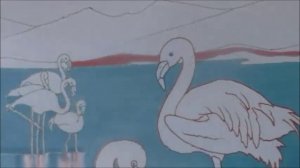 Silk painting "Flamingos on silk". Батик "Фламинго"