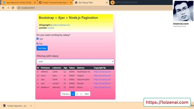 [Debug Mode] Ajax Javascript Pagination in Nodejs MySQL Server RestAPIs - Express + Sequelize ORM