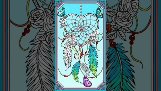 Coloring Dream Catcher decorated with Feathers, Butterflies, and Roses смотреть онлайн