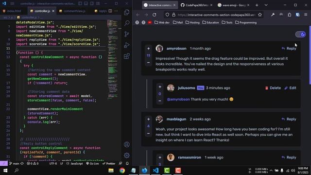 Nested Comment Section | MVC pattern | Frontend Mentor | Solution | CodePapa360 #frontendmentor #cs